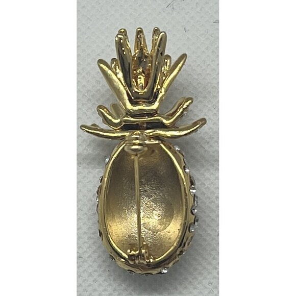 GOLD Tone Brooch Pineapple With Clear Rhinestones - Picture 4 of 9